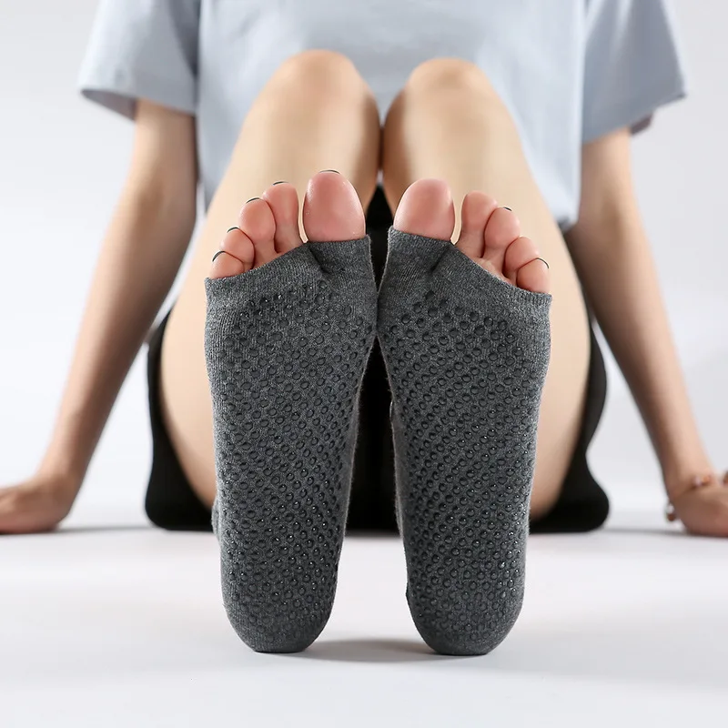 Kaus kaki Yoga tanpa jari profesional wanita kaus kaki Fitness Pilates sejuk antiselip kaus kaki katun Anti selip