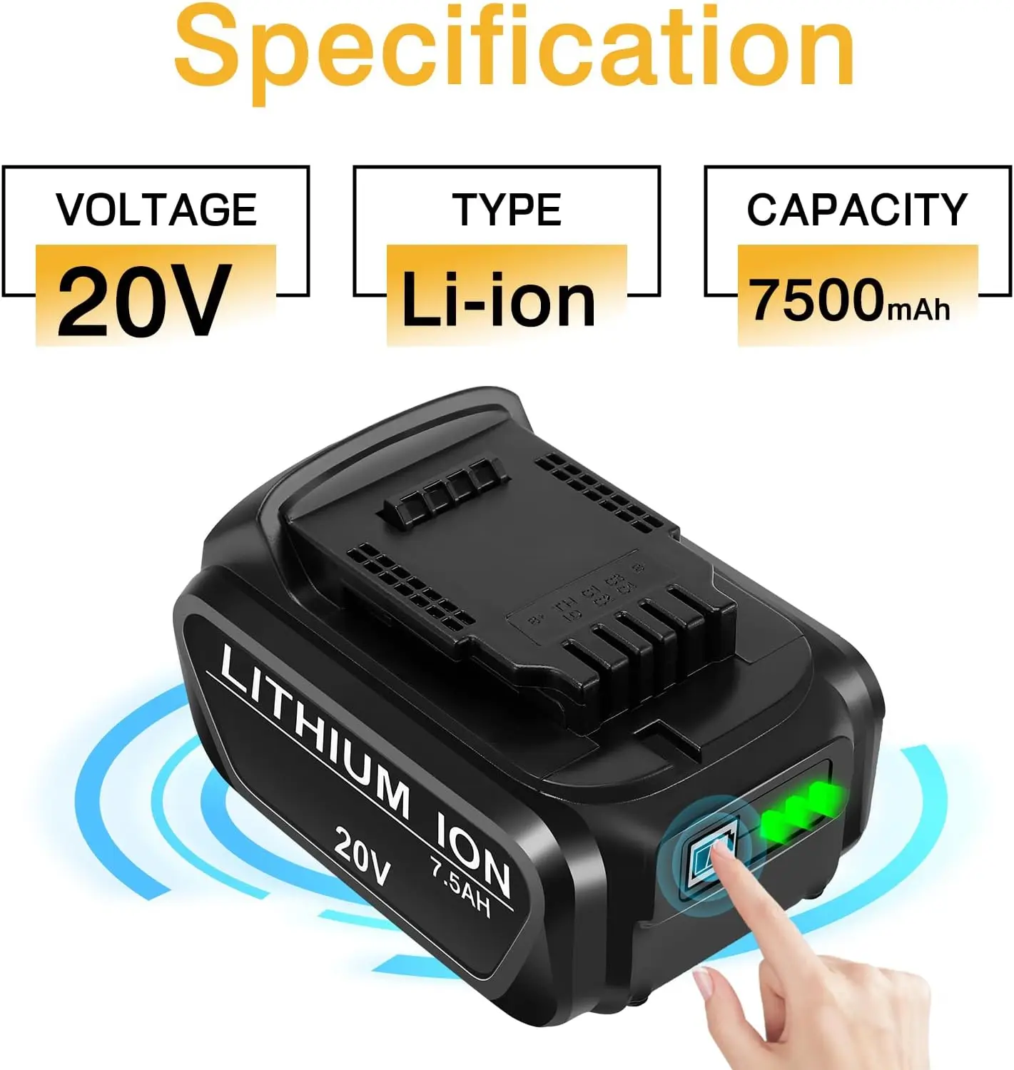 Upgraded 2Pack 7.5Ah Replacement Battery for Dewalt 20V Batteries Lithium Max XR DCB200 DCB201 DCB203 DCB204 DCB206 DCB181