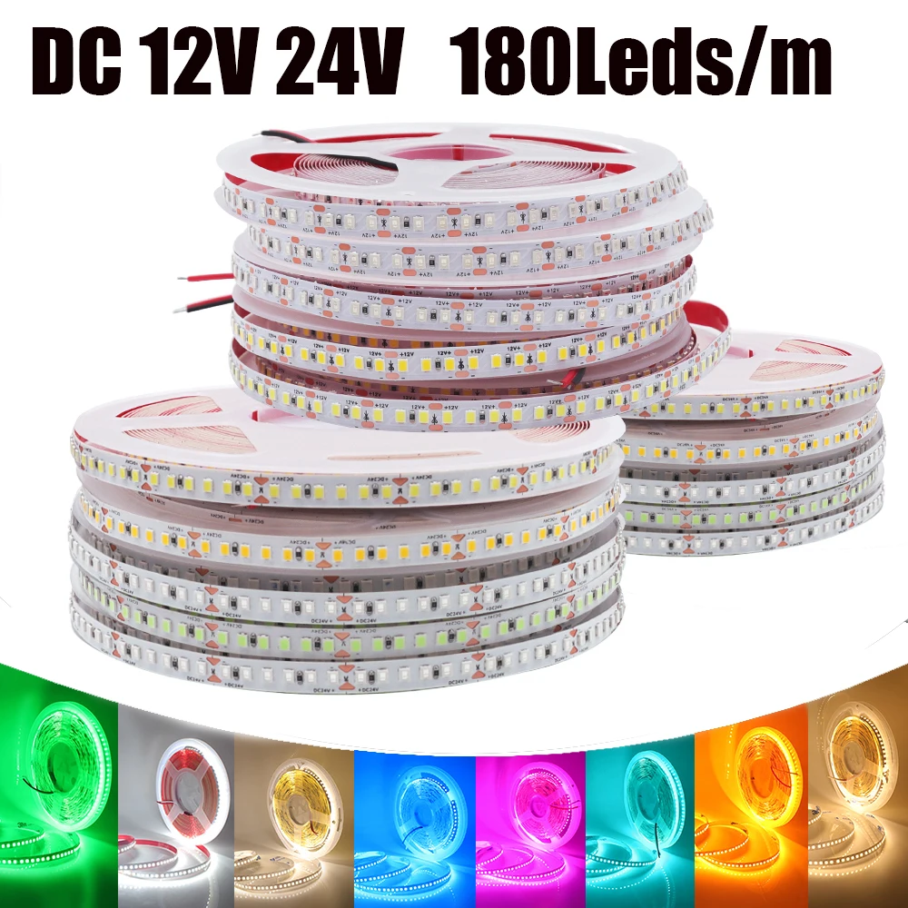 DC 12V 24V LED Strip 5M 10M/Roll SMD 2835 Warm/Natural White/Red/Green/Ice Blue/Pink/Orange Flexible Ribbon Tape Rope Light