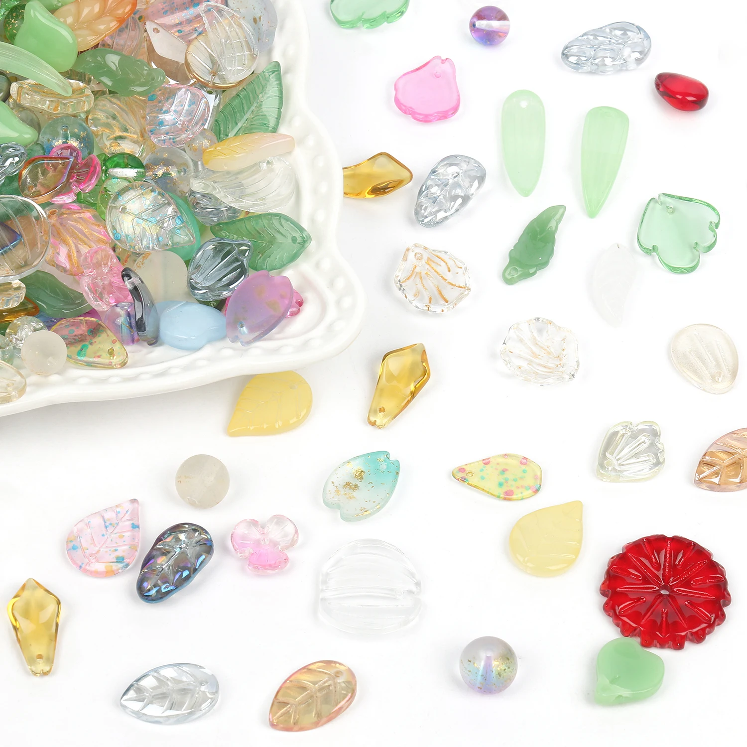 21g/bag Mixed Shape Leaves Flower Beads Czech Glass Loose Spacer Beads for Jewelry Making Hairpin Handmade Diy Accessories