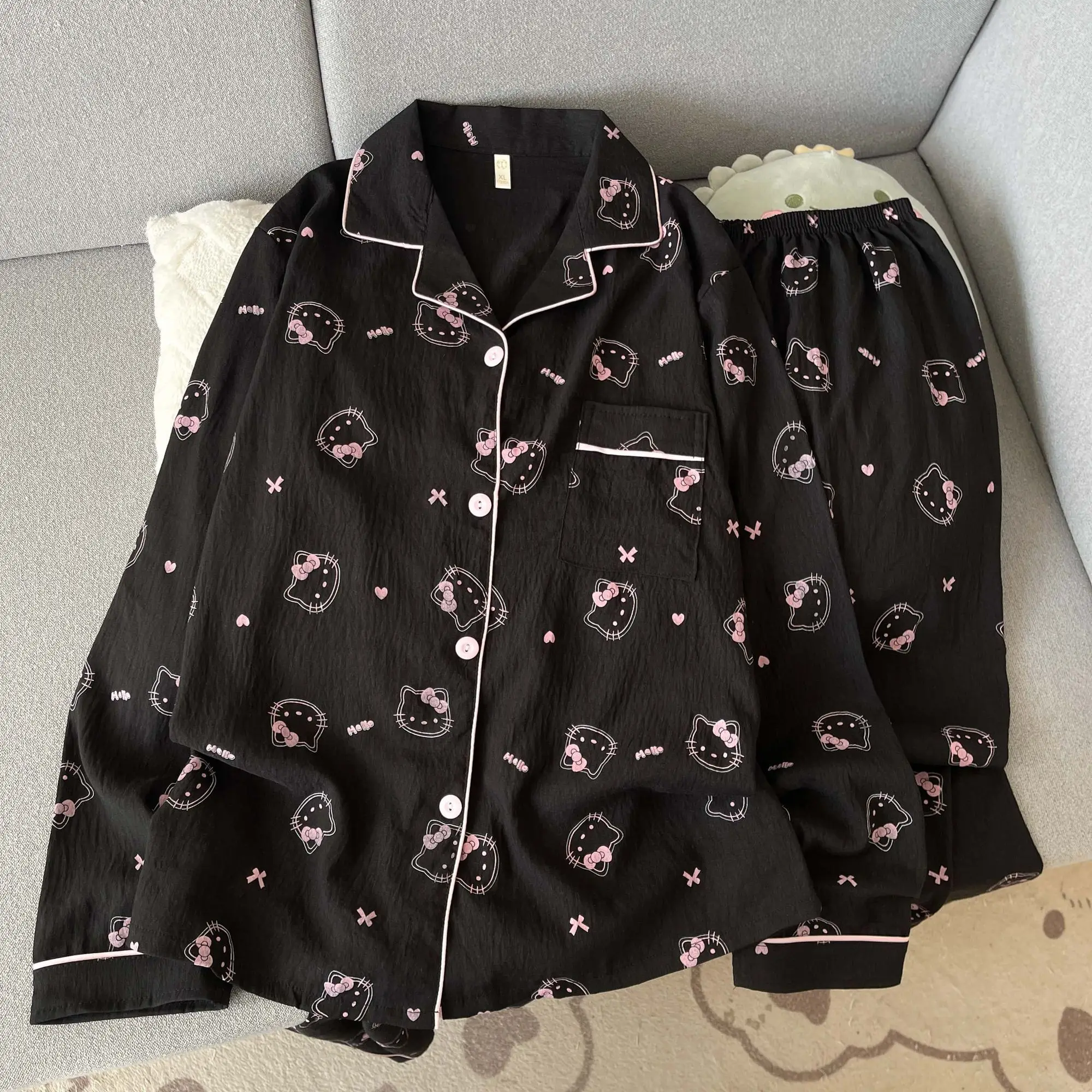 

Sanrio Sexy Nightwear Hello Kitty Cute Pajama Pant Long Sleeve Pyjama Spring Pijama Cartoon Nightgown Women Home Clothes 2 Piece