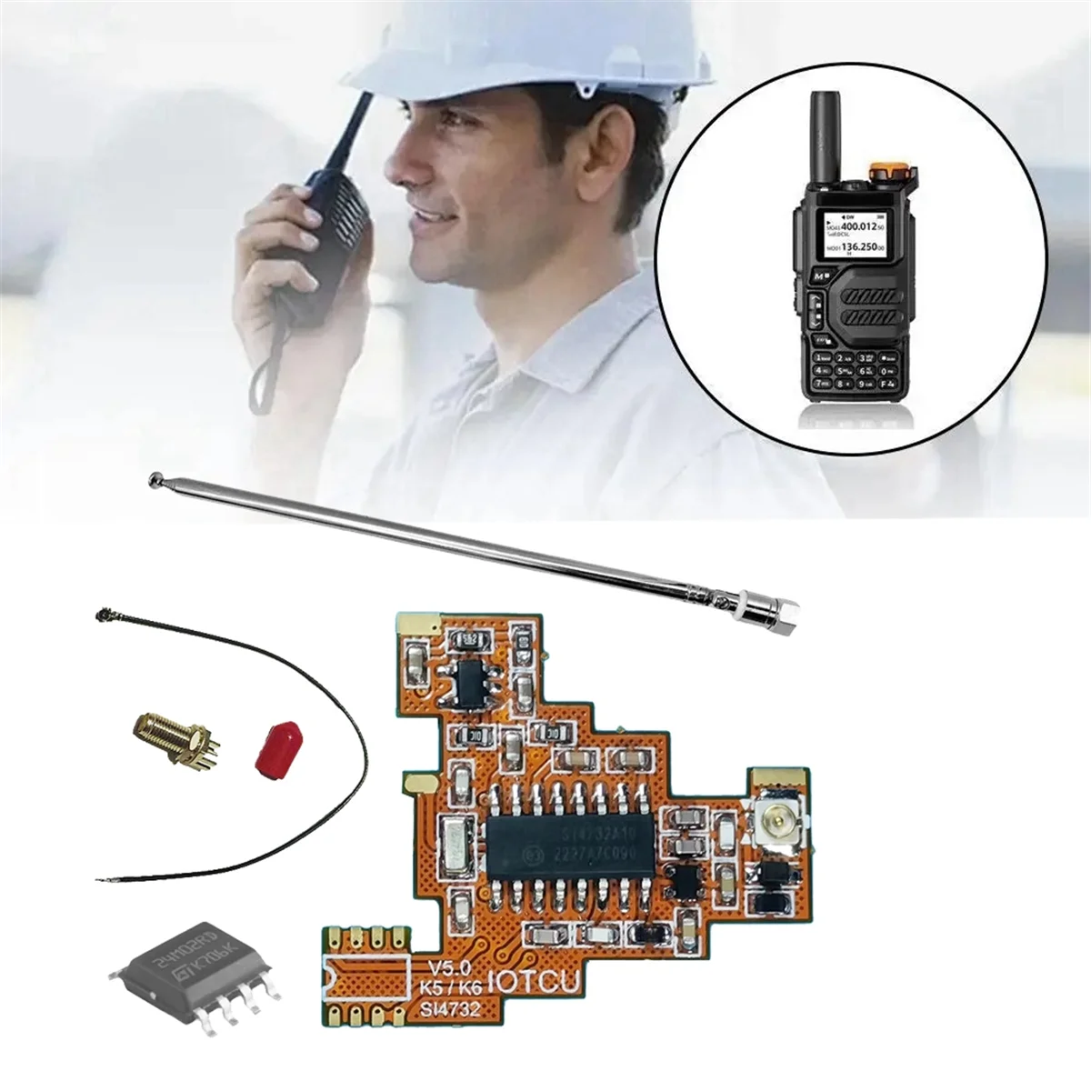 Módulo fpc t88c si4732 v5.0 + chip 2m + antena para uvk5 uvk6 hf banda completa de ondas curtas/recepção de banda lateral única