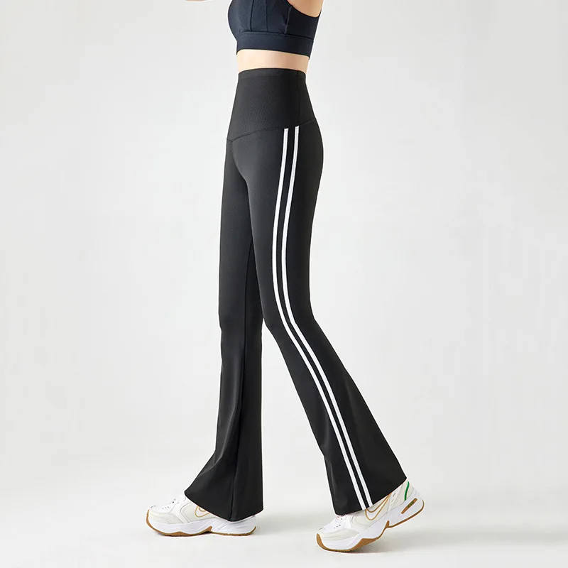 

Striped sports micro-horn shark pants high waist belly versatile high elastic horn horseshoe pants