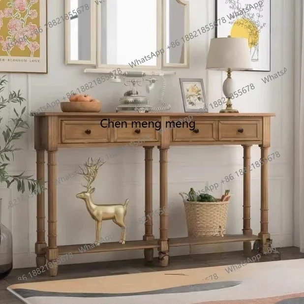 

ZJSolid wood entrance table side table French engraving living room strip case drawer storage ornament entrance display cabinet