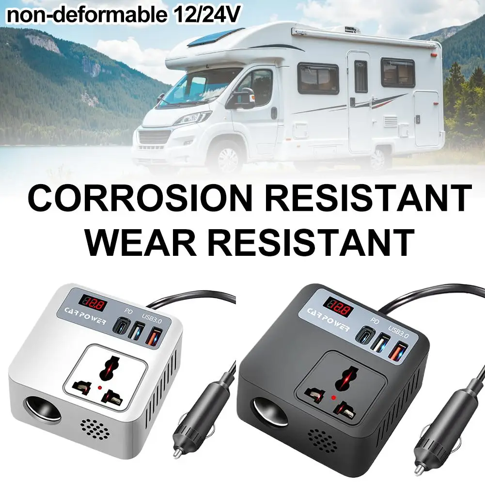 200W Car Power Inverter DC 12V/24V to AC 220V, Cube Socket with QC3.0 Fast USB Charger, for Car/Truck/Van Laptop Charging V6K7