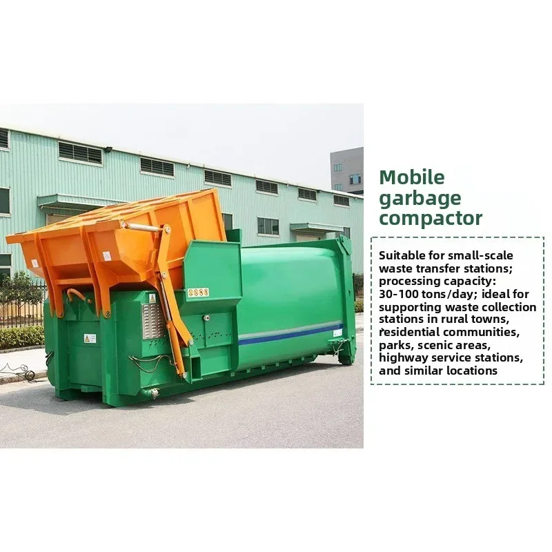 Mobile garbage compressor Garden garbage dump transfer equipment Processing 60 tons garbage station Compression turnover
