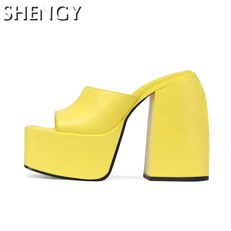 2022 New Sexy High Heels Women Solid Color Sandals Thick Platform Female Slippers Office Wedding Microfiber Leather Ladies Pumps