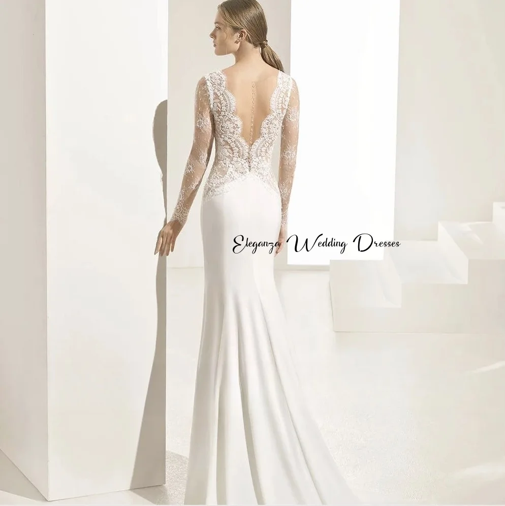 Abito da sposa a sirena con spacco alto sul davanti sexy personalizzato Delicata illusione di pizzo maniche lunghe Abiti da sposa 2025