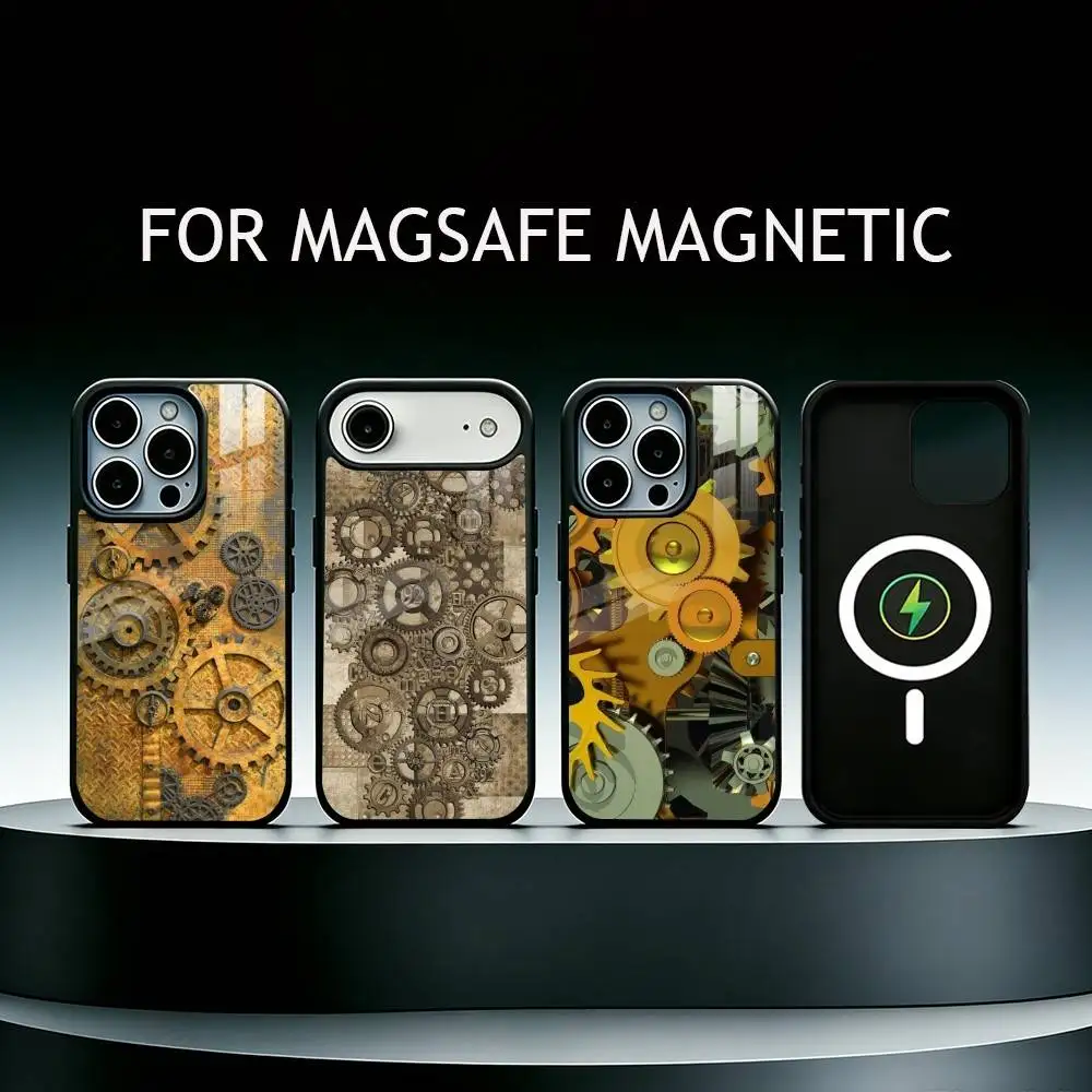 

S-Steampunk Gear Mechanical COOL Phone Case For iPhone17,16,15,14,13,12,11 Plus,Pro Max Magnetic For Magsafe Wireless Charging