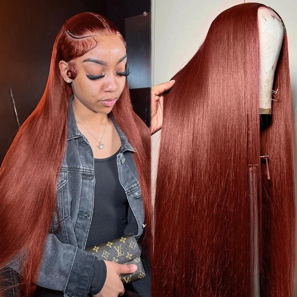 

13x6 Прямые красновато-коричневые 13x4 Кружевные фронтальные парики из 100% человеческих волос Бразильские красные предварительно сорванные парики из натуральных волос на кружеве спереди