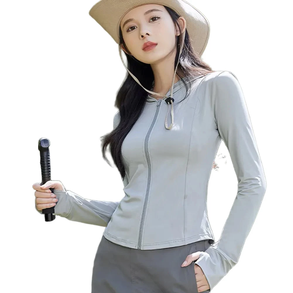 

Casual Sunscreen Apparel Cropped Sunscreen Clothes 95 Polyester 5 Spandex Black White Gray Pink Long Sleeve Design