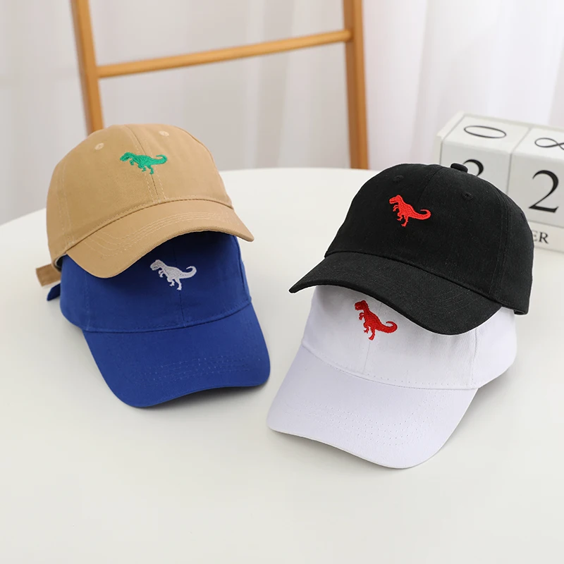 Fashion Soild Boys Baseball Cap Dinosaur Embroidered Cotton Snapback Hat Kids Outdoor Travel Sum Hats for 2 to 8year Child Hats