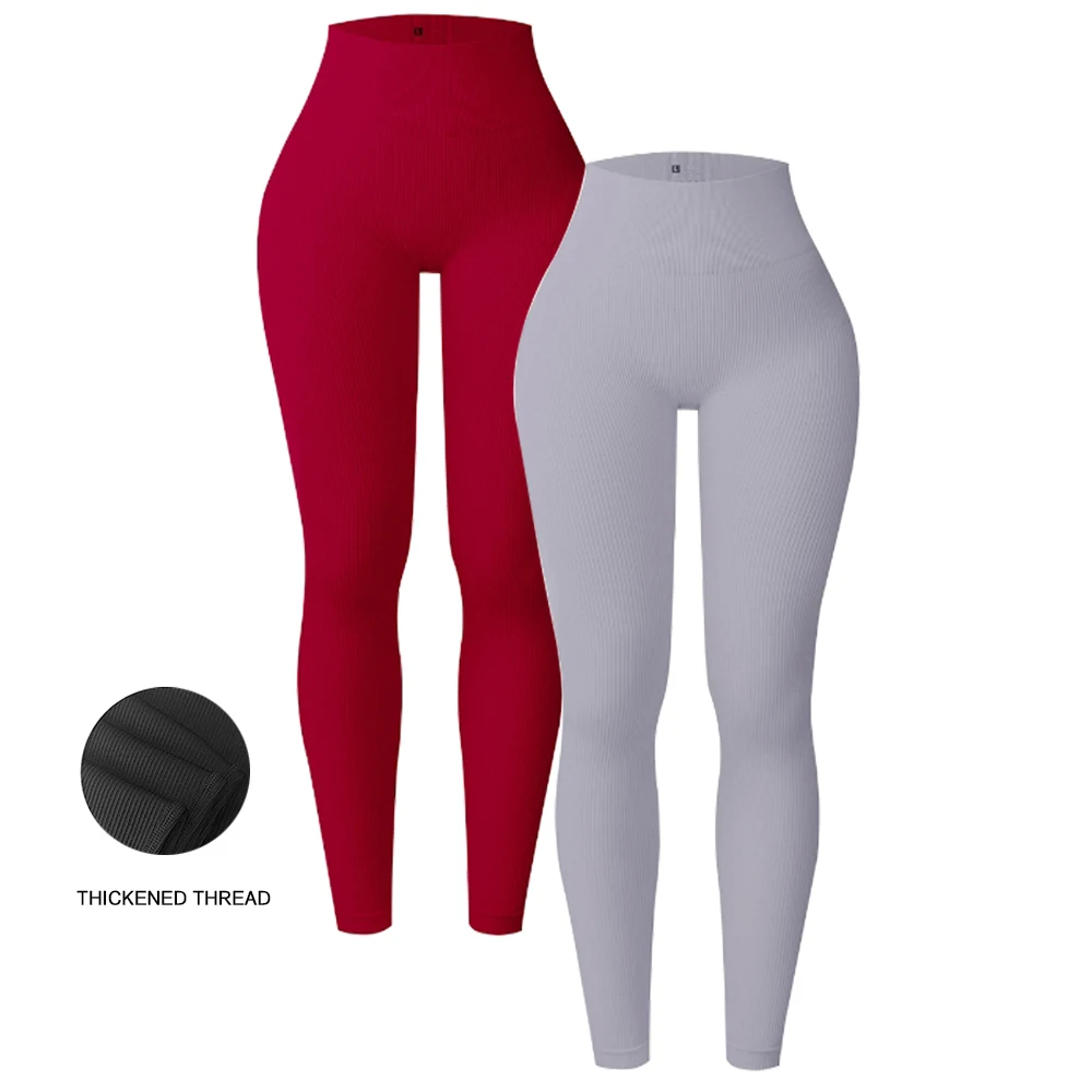 

2pcs Women's seamless knitted thread yoga pants high waisted sports leggings hip lifting running training slimming fashionable