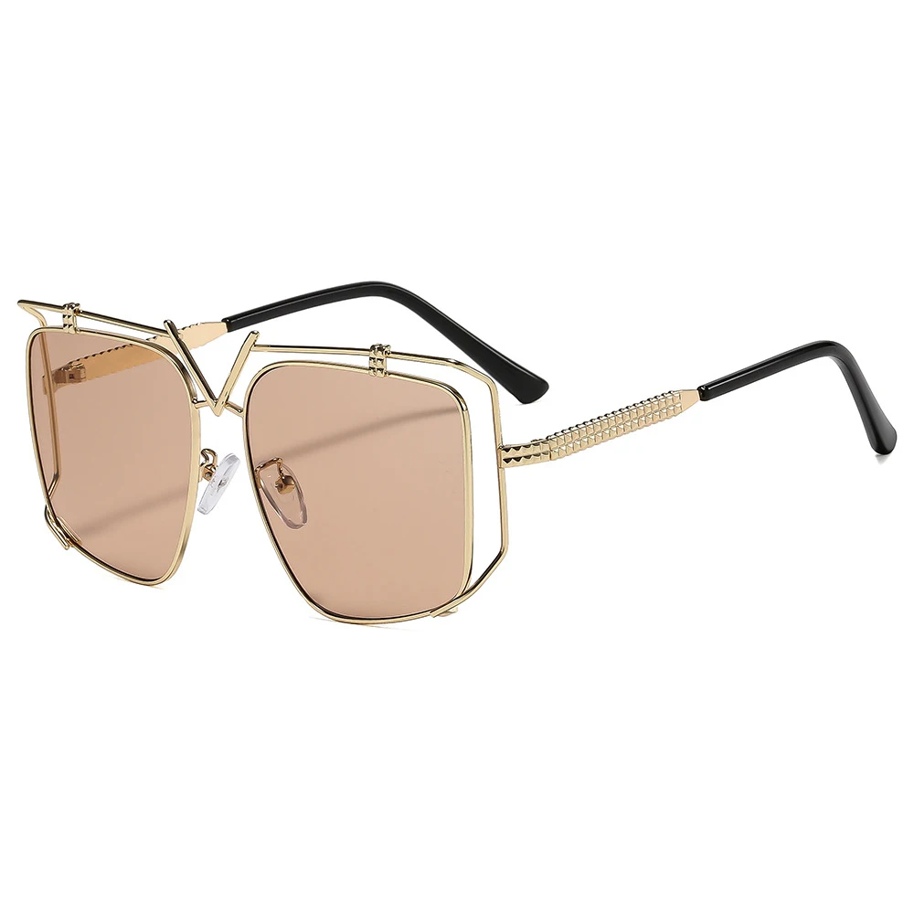 

Large Frame Metal Sunglasses Women Pilot Punk Style Glasses Square Oversized Goggles UV400 Outdoor Driving Men's Sunglasses