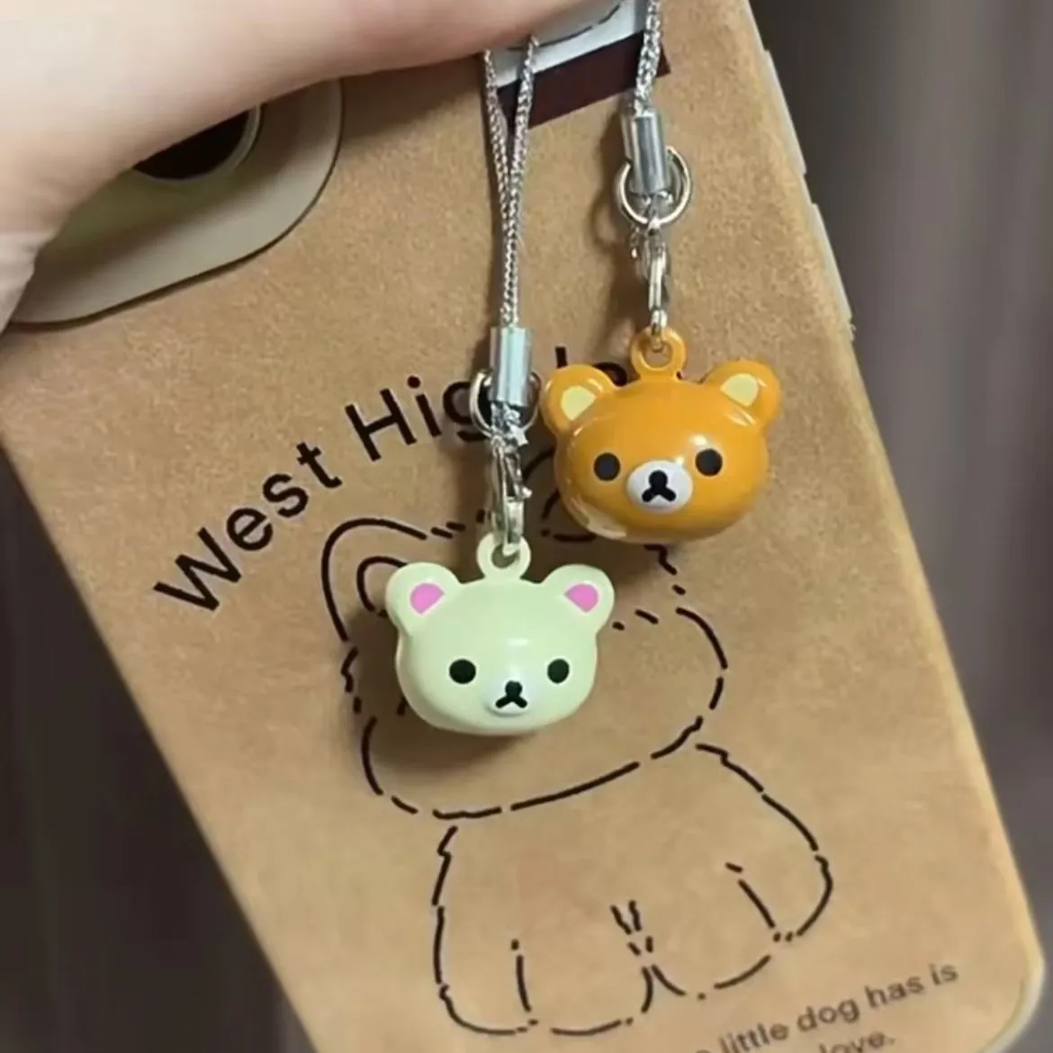 Lazy Brown Bear Bell Phone Charms Pendant Cute Kawaii Korilakkuma/Rilakkuma Keychain Schoolbag Airpods Earphones Ins Korea Gift