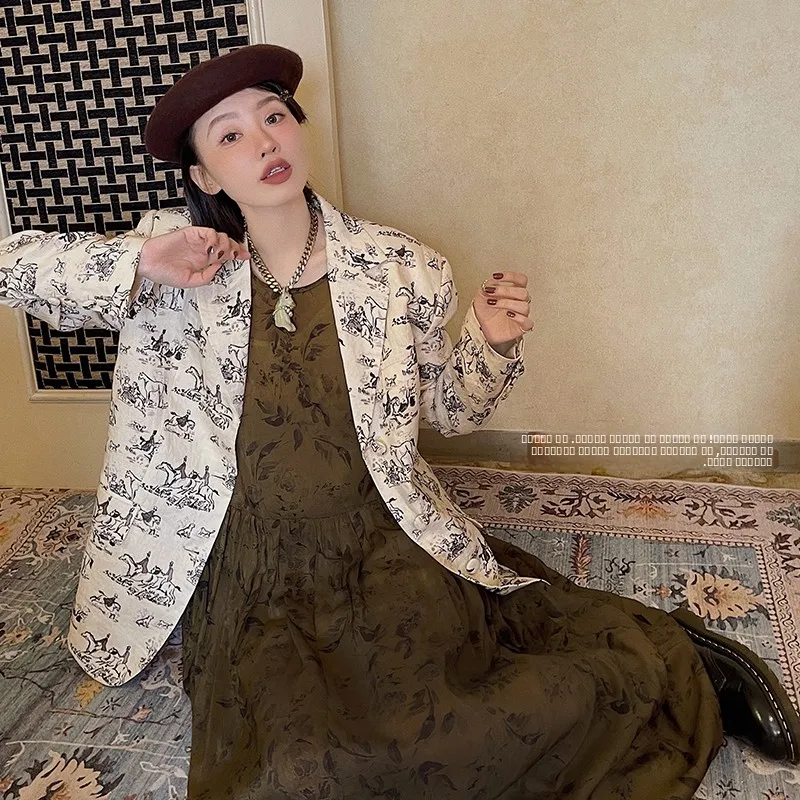 

Женское льняное пальто VIMASoo серии K с принтом, винтажное, в стиле бохо, повседневное, с пуговицами, длинный рукав