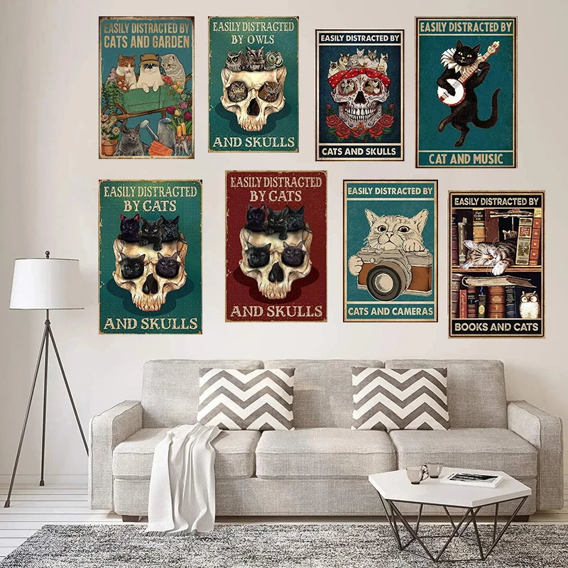 

Easily Distracted By Cats And Skulls Animal Art Quotes Canvas Wall Art Posters And Prints For Bedroom Walls Aesthetic Home Decor