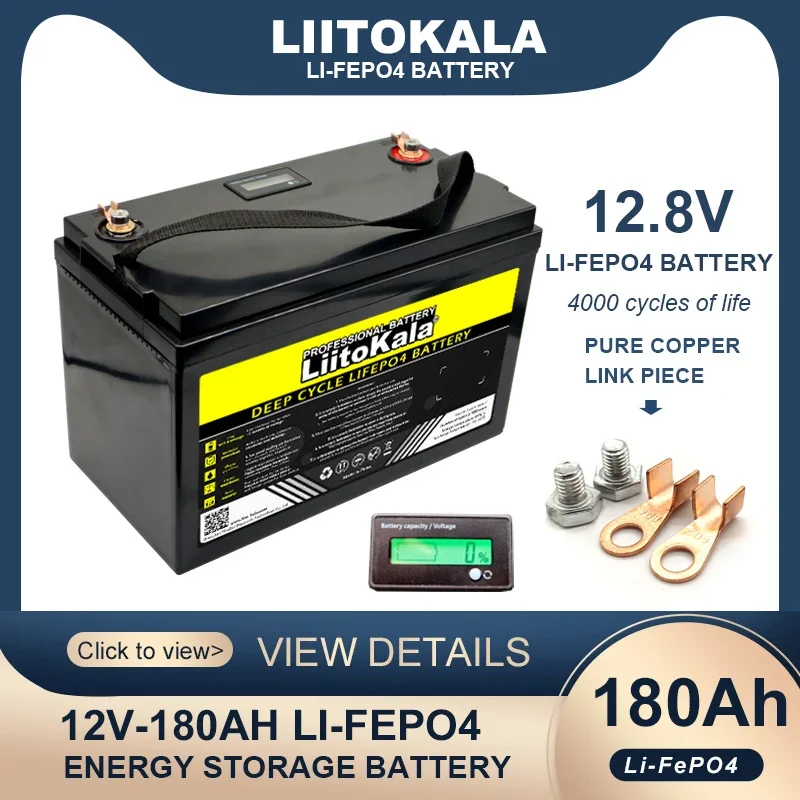 Batterie au lithium pour voiture de tourisme, chargeur solaire, énergie éolienne, 12.8V, 4000 Ah, veFePO4, 12V, 24.com, 14.6 cycles, USB 3.0, sortie de type C, sans taxe