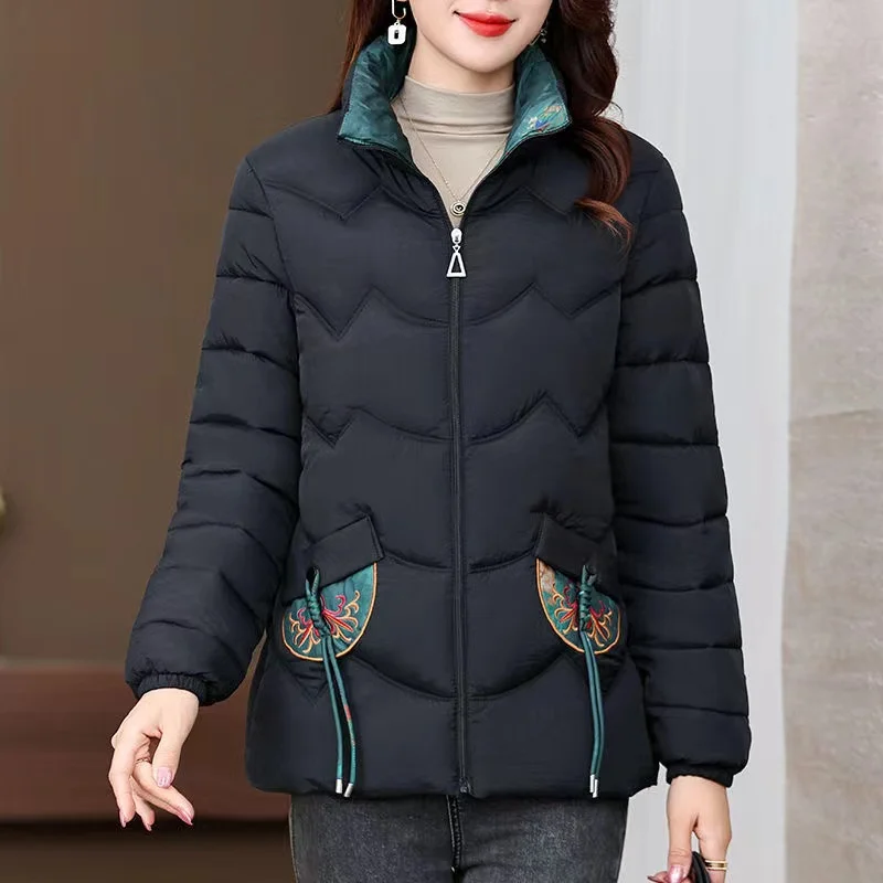 Winter New Women's Parka Coat Temperament Design Sense Ladies Outerwear Stand Collar Elegant Lady Keep Warm Down Cotton Jacket