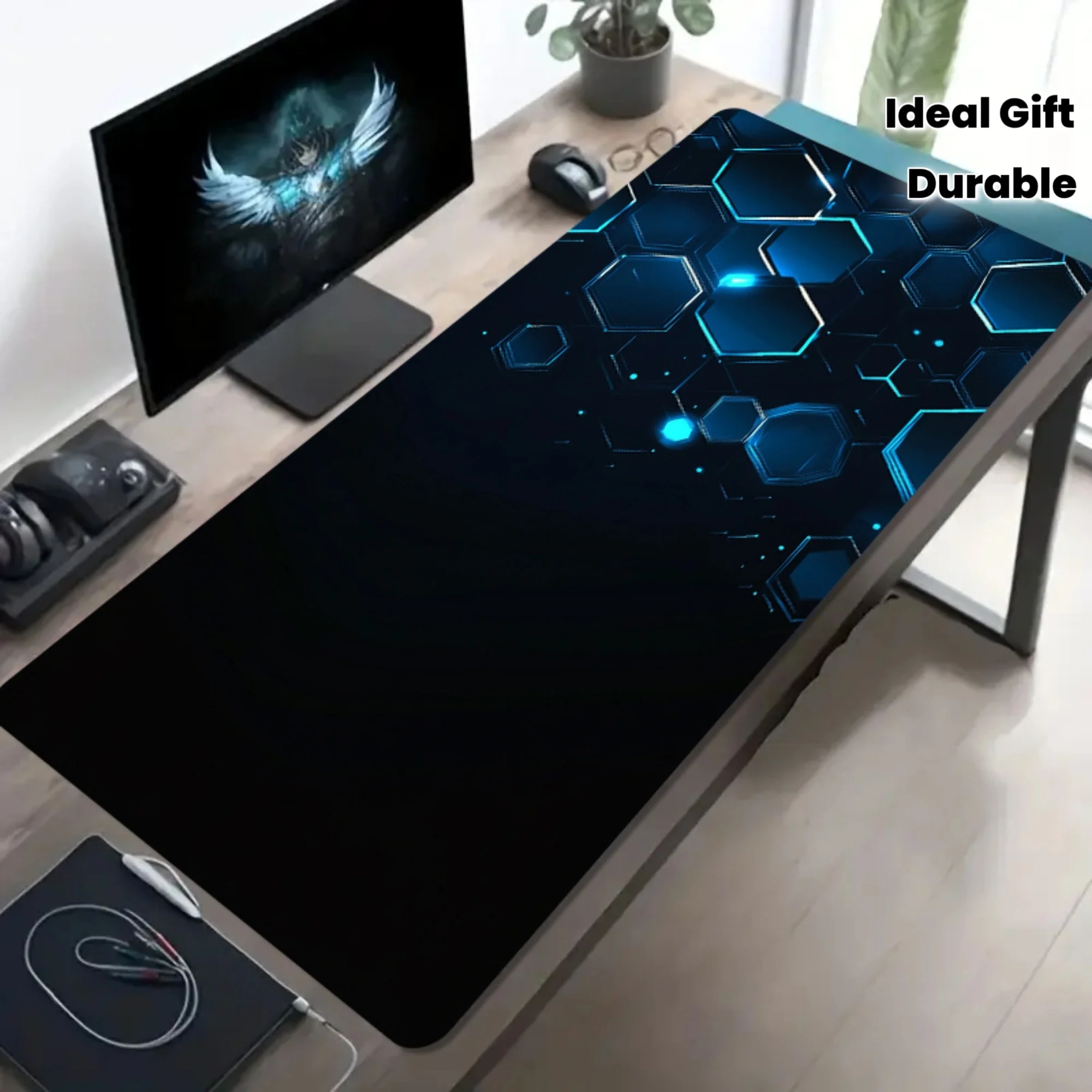 

Большой игровой коврик для мыши с подсветкой в виде синих шестиугольников, нескользящая резиновая основа и моющаяся поверхность — расширенный настольный коврик для ПК