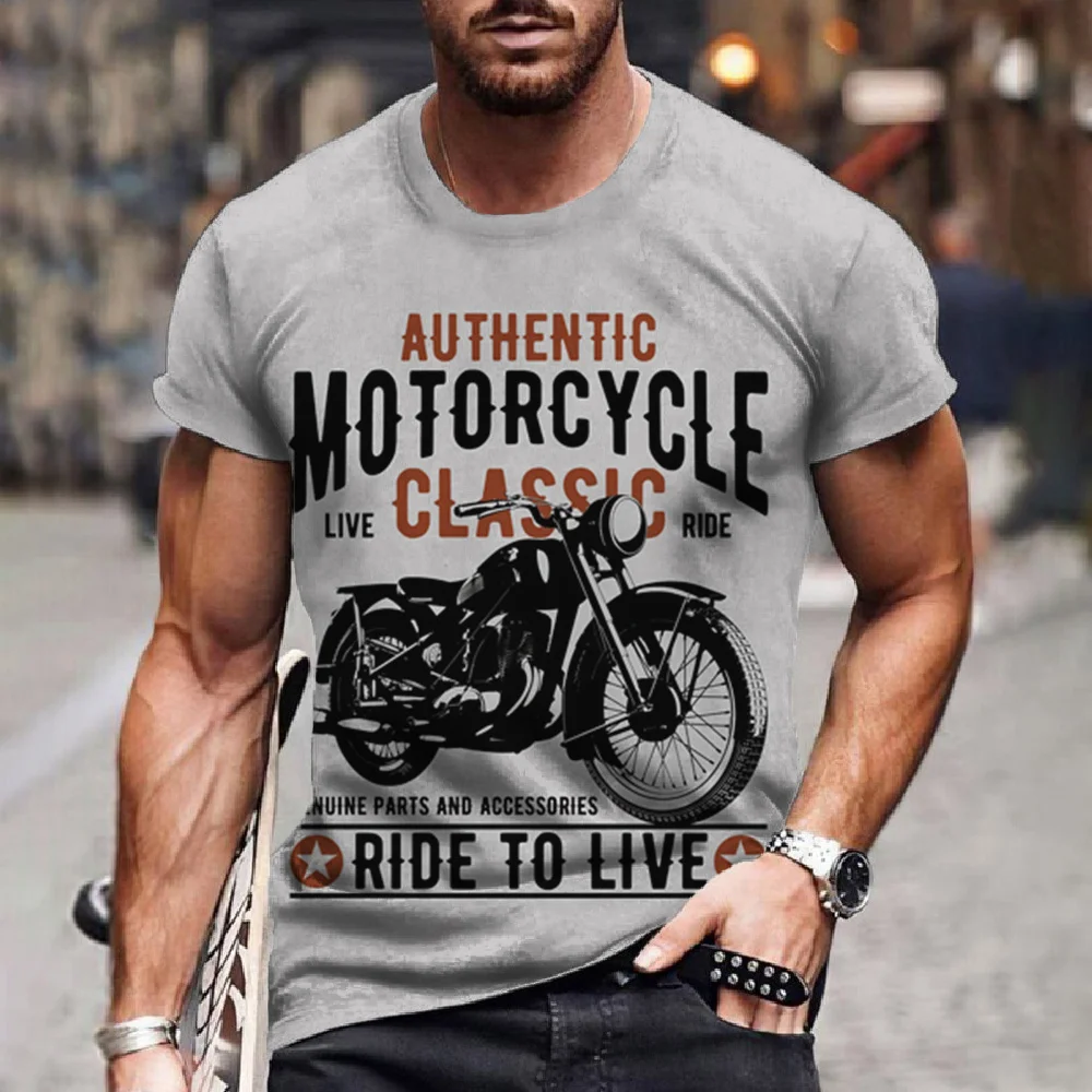 Vintage Men\'s T-Shirts 3d Motorcycle Printed T Shirts Motor Vehicle Graphic Tees Summer Casual Streetwear Oversized Men Clothing