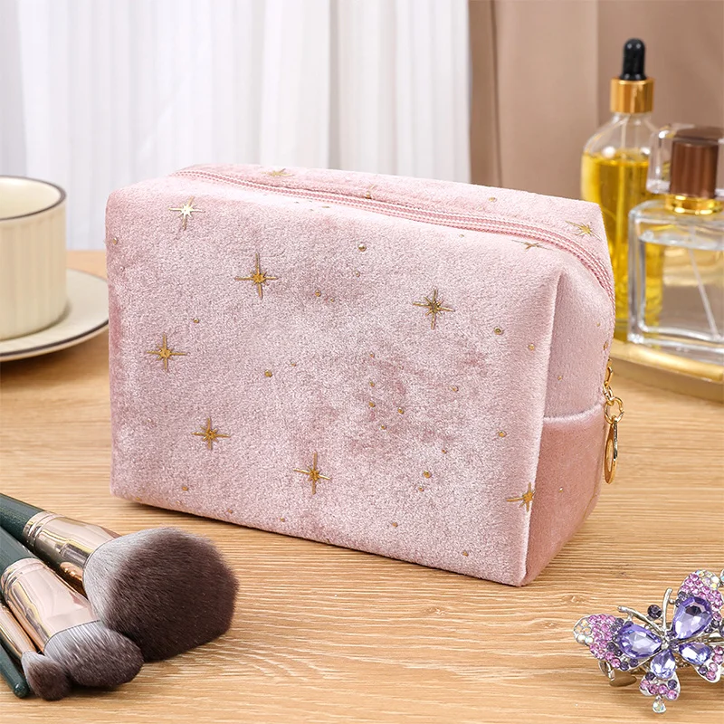 1pc White/Pink/Blue/Black Stamping Star Octagonal Bag Cosmetic Storage Bag Zipper Wash Bag Portable Cosmetic Bag Travel Bag