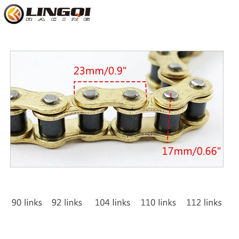 LINGQI RACING 428 Gold Racing Chain 90L-112L Links Chains Buckle Ring Link For 110cc 125cc 140cc 150cc Dirt Pit Bike Motorcycle