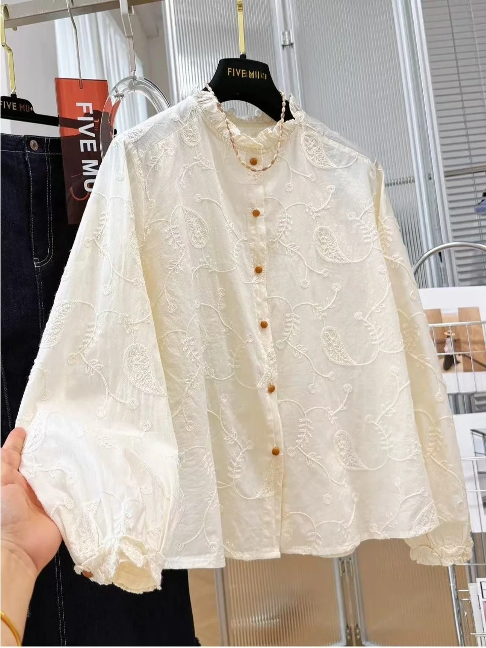 

2026 New Korean Sle Pure Cotton Long Sve Embroidered irt Women's Spring Faion Unique Beautiful Small irt Wood ai...