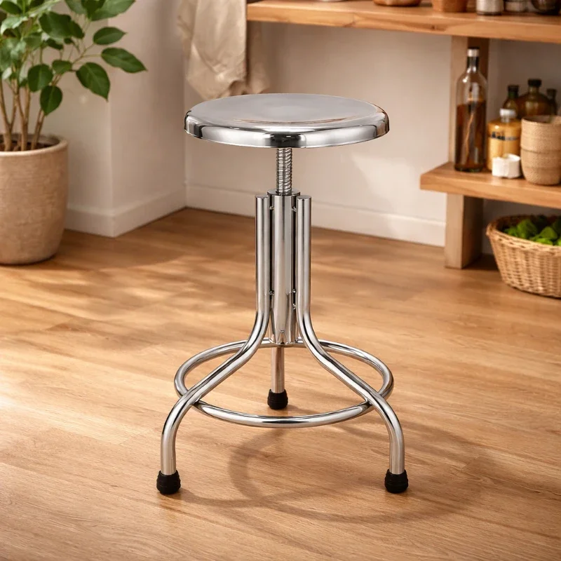 Stainless Steel Pneumatic Lift Stool Round Adjustable Height Chair Heavy Duty Laboratory Bar Stool Medical Seat