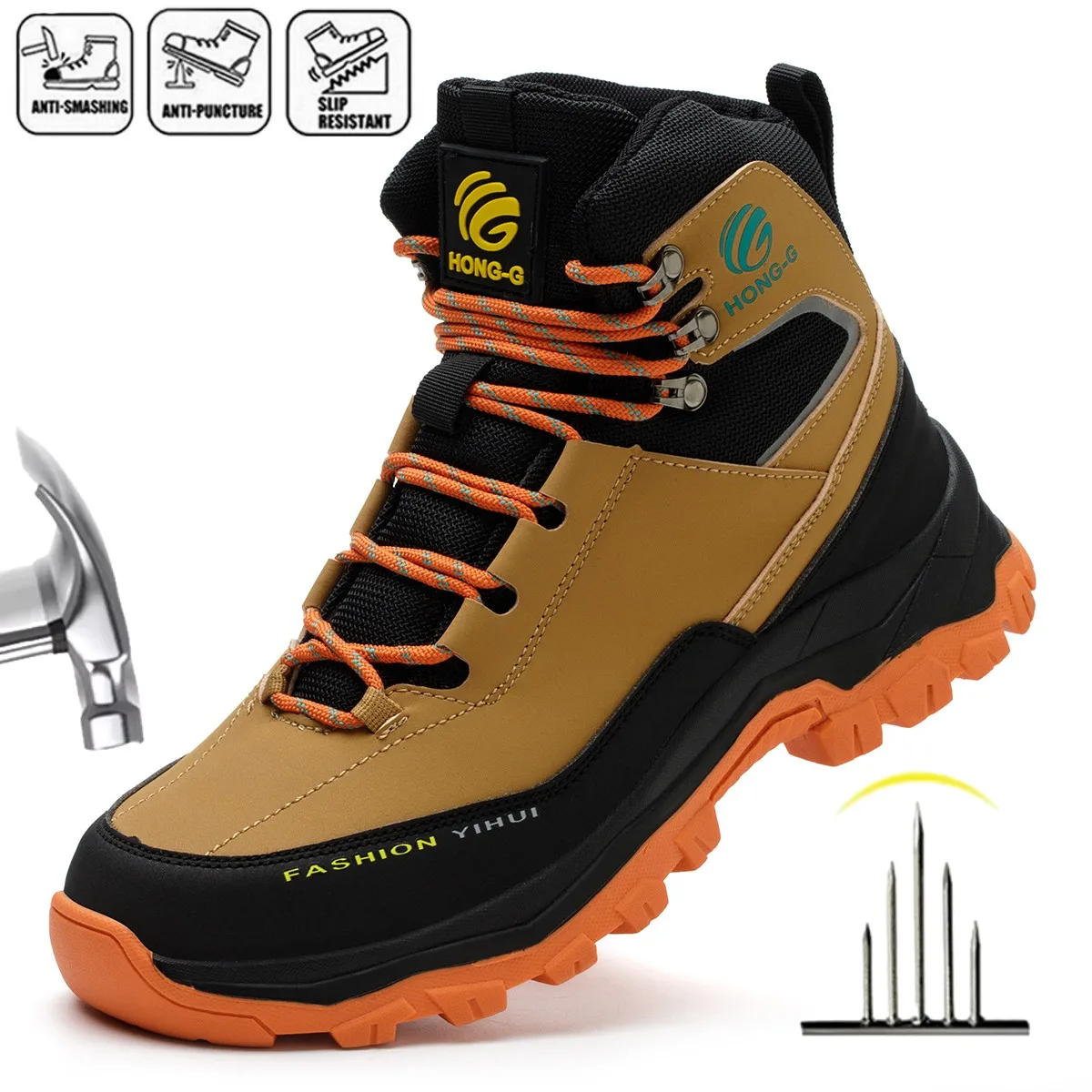 

Steel Toe Safety Shoes Men, Anti-Puncture Anti-Smash Non Slip Industrial Work Boots, Lightweight Protection Tactical Boots