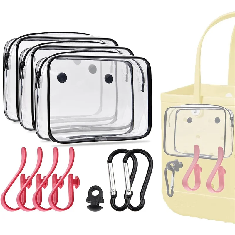 10Pcs for Bogg Bag Accessories, Insert Pouch Zipper Inner Waterproof for Bogg Bag Charms with Hooks for Travel Organizer