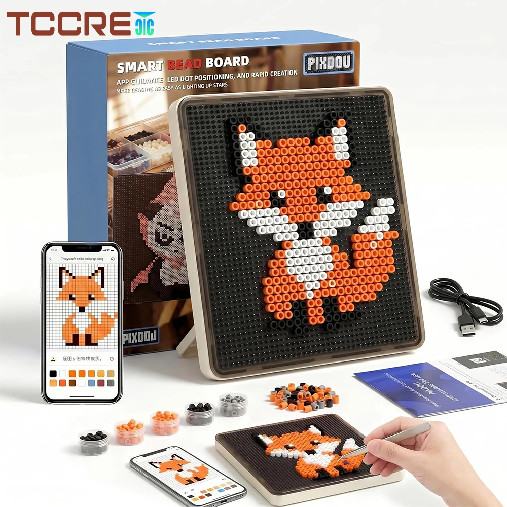 Smart Fuse Beads Board for Melty Beads,LED Light Guide Board, App-Controlled Pixel Art Tray,Portable USB-C Rechargeable DIY Gift