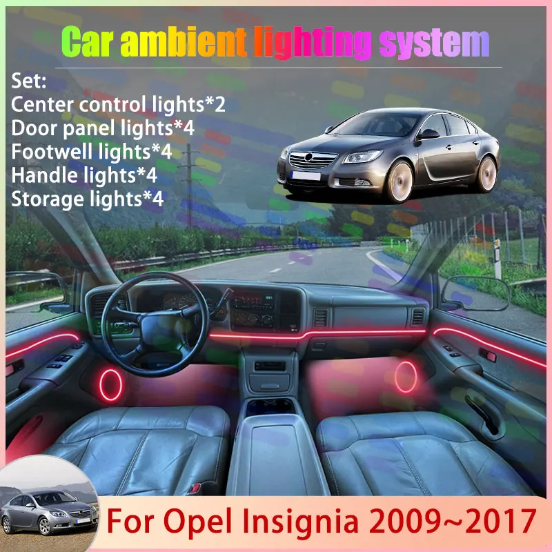 

Для Opel Insignia 2009~2017 MK1 1-го поколения G09 Vauxhall: Комплект атмосферной RGB-подсветки салона (2/24 шт.) с эффектом бегущих огней