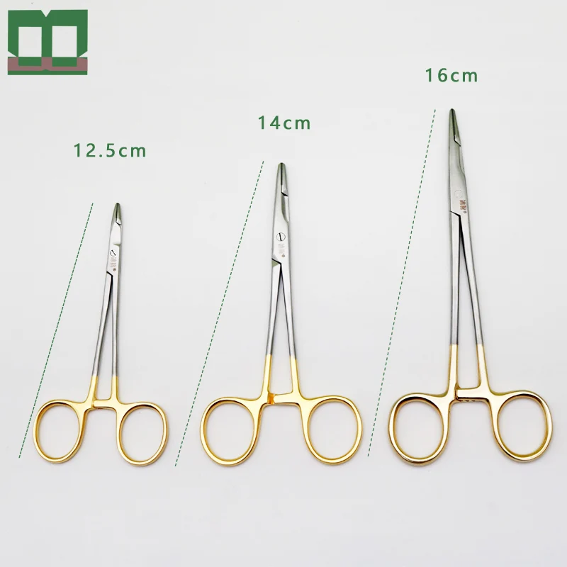 Scissors needle holder stainless steel 12.5/14/16cm aureate handle empiecement surgical operating instrument double eyelid tool