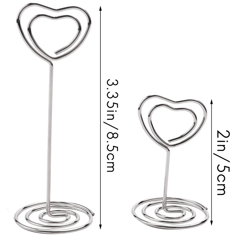 30 Pcs Card Holder Heart Shape Table Picture Stand Wire Tabletop Photo Holder Menu Clips For Wedding Party Number,Silver