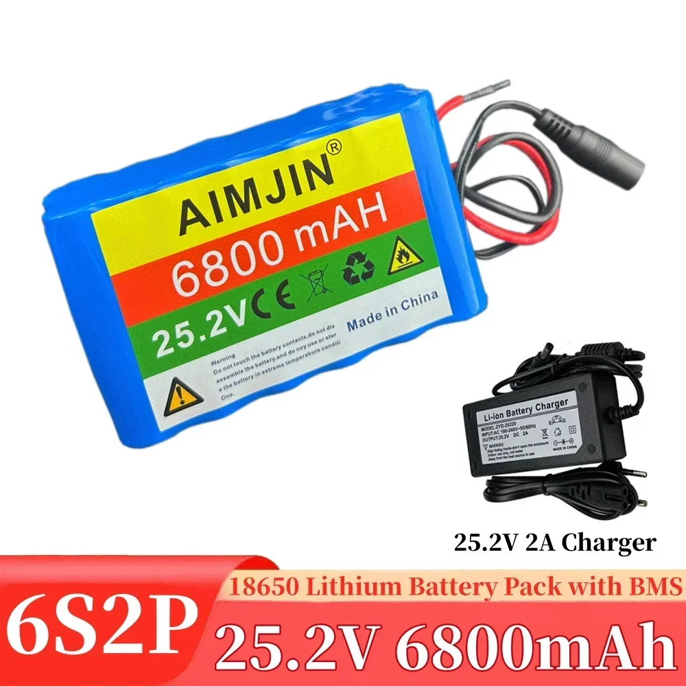 

New 18650 6S2P 25.2V 6800mah Li-Ion rechargeable battery pack suitable for electric bicycle moped with BMS+25.2V 2A charger