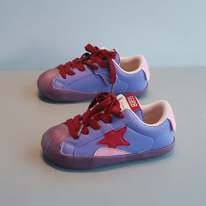 Kids Star Shell Casual Sneakers, Toddler Boy Girl Vintage Color Block Shoes, Soft Sole Comfortable Walking Shoes, Pink/Black