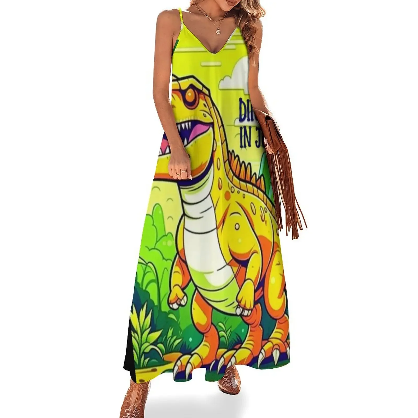 

Dinosaur in Jungle Sleeveless Dress dress women elegant luxury Long veiled dresses