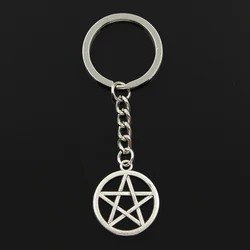 Fashion 30mm Key Ring Metal Key Chain Keychain Jewelry Antique Silver Color Plated Star Pentagram 24x24mm Pendant