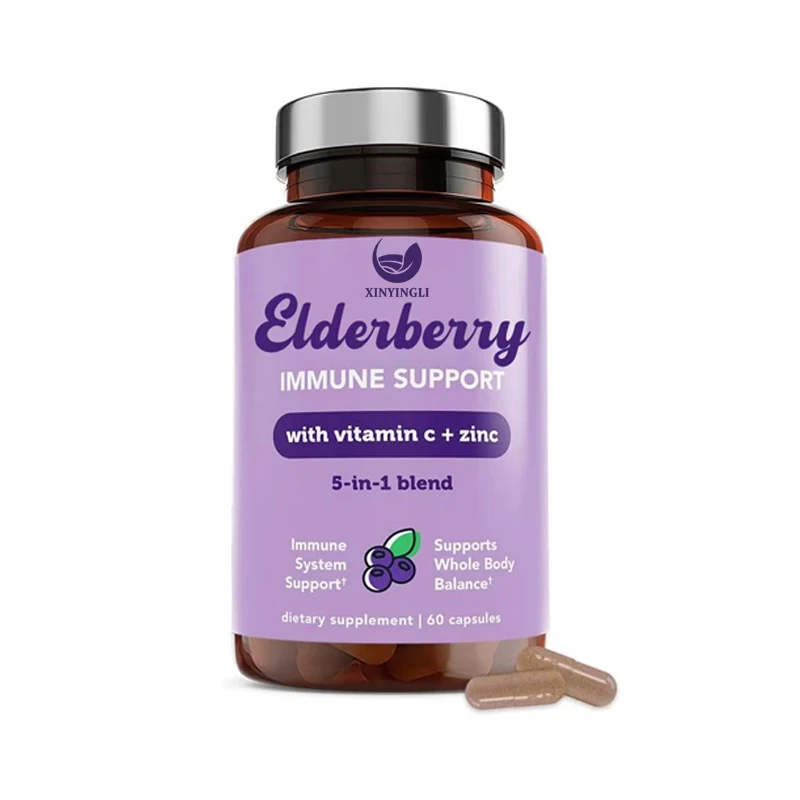 

Elderberry capsules - Vitamin C and zinc supplements and echinacea, immune system support, non GMO-60 capsules