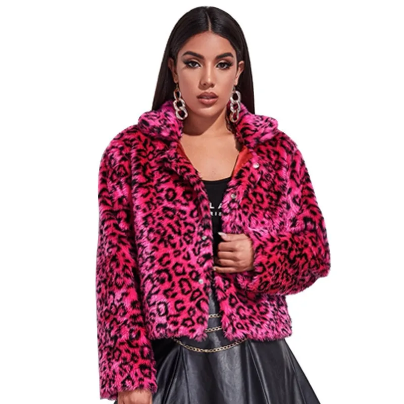 Women's Autumn/Winter Top Coat Faux Fur Lapel Leopard Print Color Blocking Warm Retro Casual Design Advanced New Niche Versatile