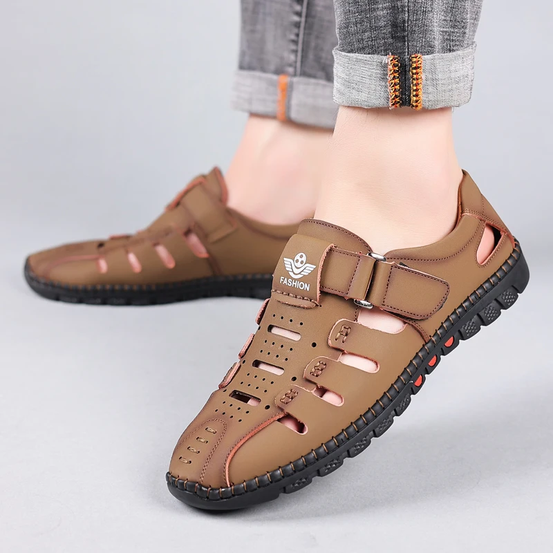 

Мужские летние сандалии: комфортные, дышащие, повседневные, для активного отдыха. Пляжные туфли 2026 года. Сандалии из натуральной кожи на плоской подошве для бизнеса.
