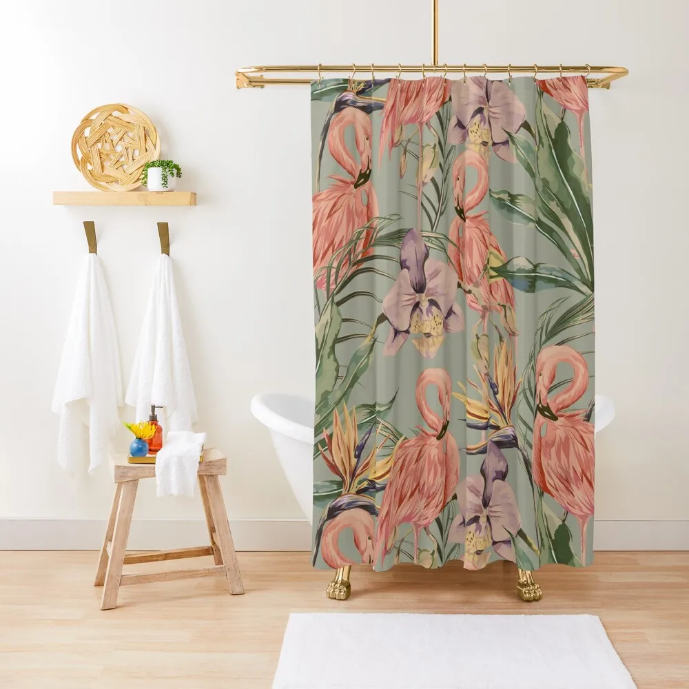 

Vintage Flamingo Orchid Pattern Tropical Summer Shower Curtain Bathroom Accessory Set For Bathroom Curtain