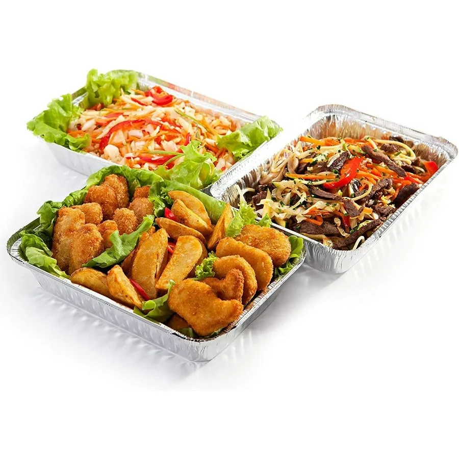 Sartén oblonga de aluminio de 2,25 libras con tapa de tablero, sartenes oblongas desechables de papel de aluminio para hornear pasteles, 100 latas reciclables, contenedores perfectos