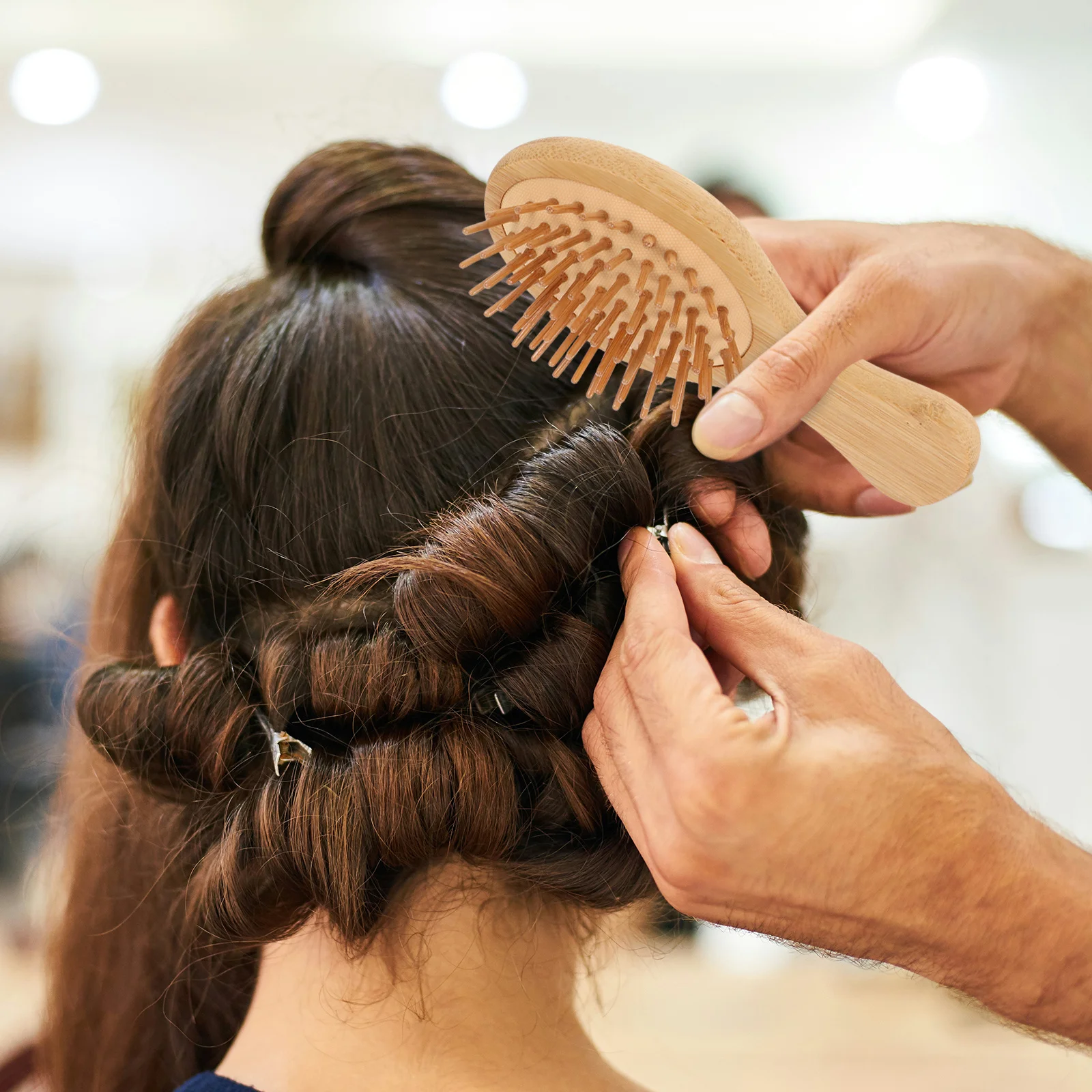 

2 шт., расчески с подушкой безопасности, портативные, легкие для путешествий, укладки, парикмахерские, практичные деревянные расчески, инструмент для ухода за волосами