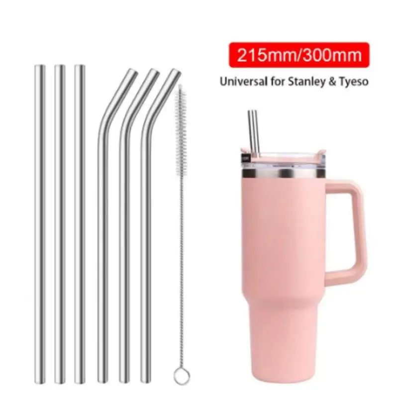 Straight Bent Stainless Steel Straws Drinking Silver Cup Straw 6mm 8mm Reusable for Stanley 30oz 40oz with Cleaning Brush Compat