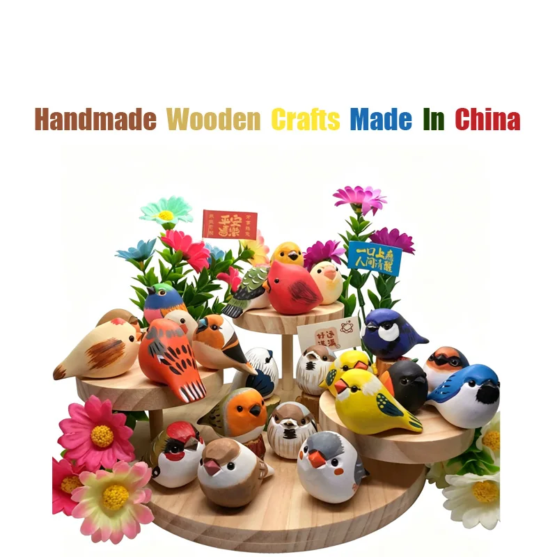 

1PCS Original Handmade Wooden Plump Bird Figurine China Hand-painted Wooden Craft Gifts Tabletop&Car Home Wooden Arts Decoration