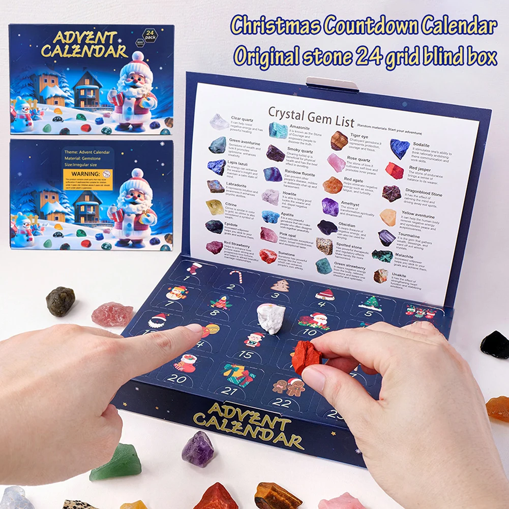 Crystals-Gemstone Advents Calendar 24pcs Colorful Collectible Crystals Rock Present Box for Children Adult