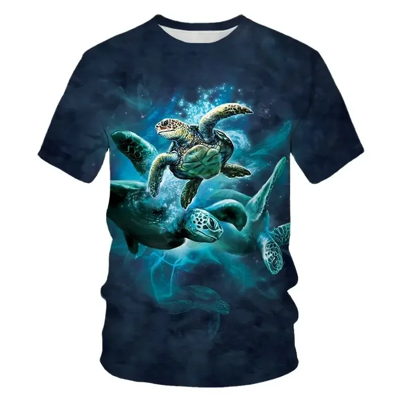 Summer Fun Green Turtle graphic t shirts Men Fashion Underwater World Pattern Printed Tees Casual Round Neck Short Sleeve Tops