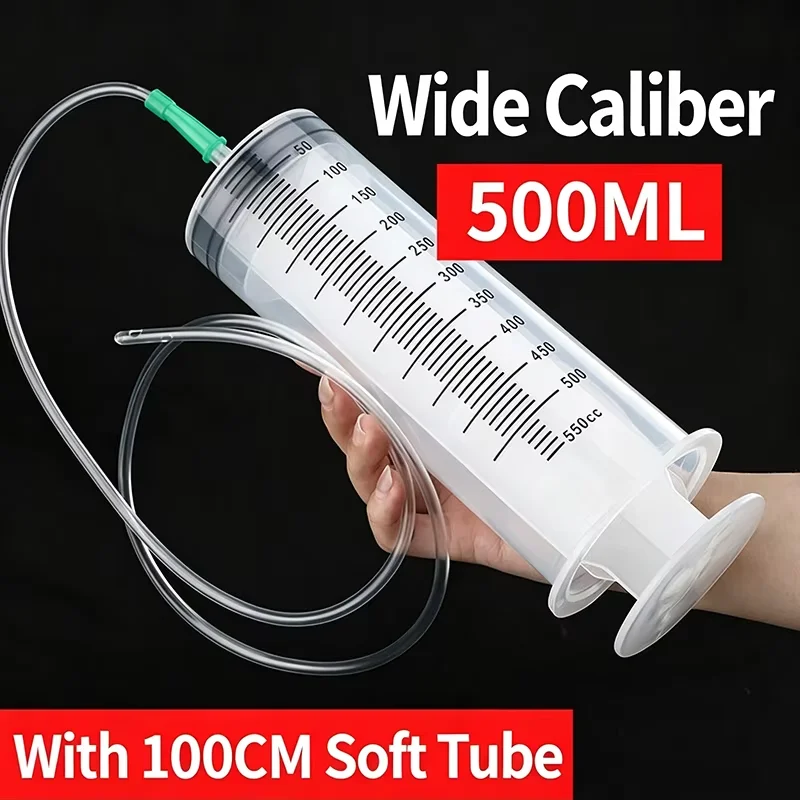 Seringa de grande capacidade e durabilidade, de 60 ml a 1000 ml, para extração de óleo de automóveis, adequada para laboratório, aplicação de adesivos e dispensação de líquidos para diversas finalidades.